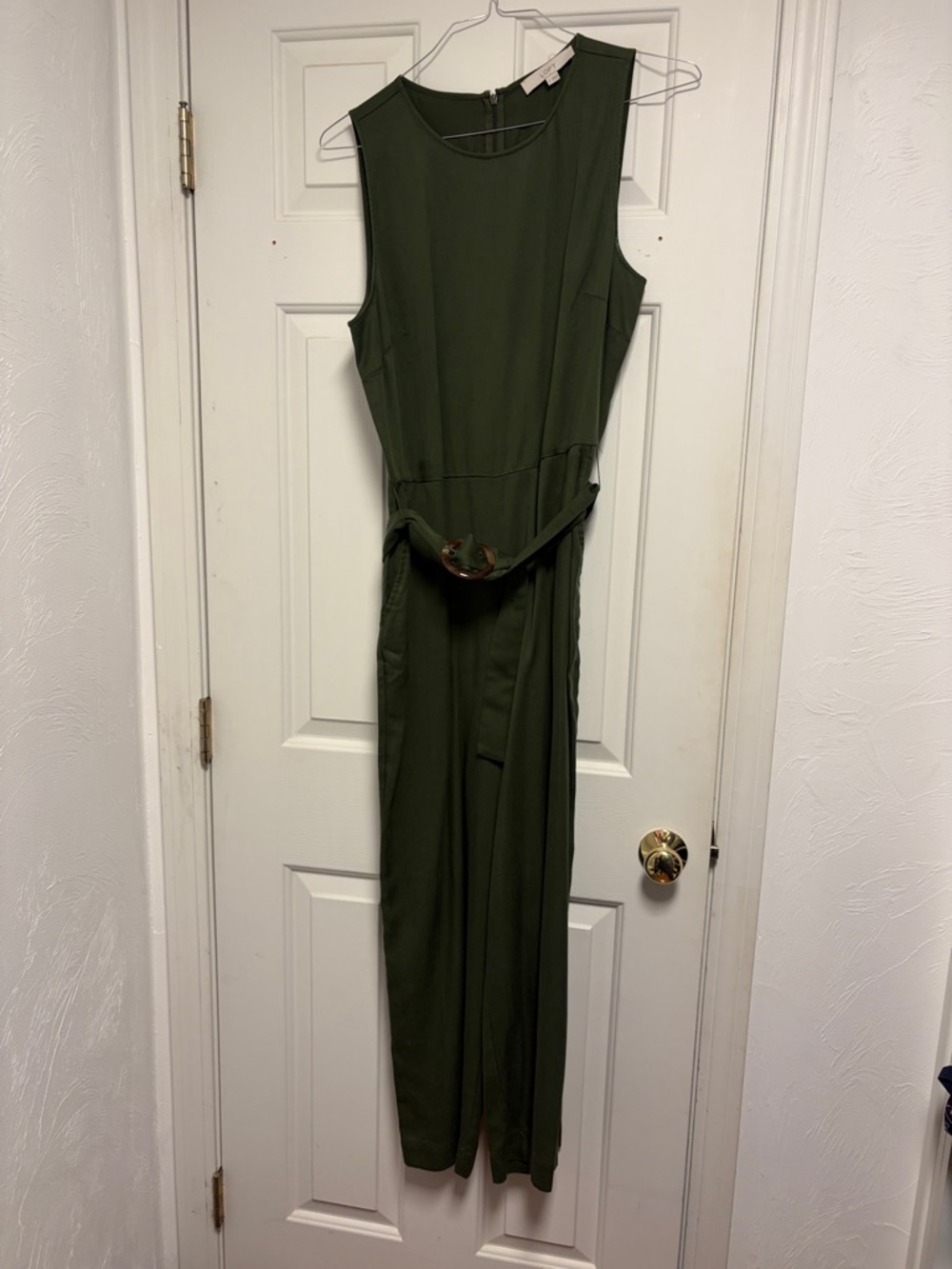 LOFT Olive Green Sleeveless Jumpsuit with Waist Tie